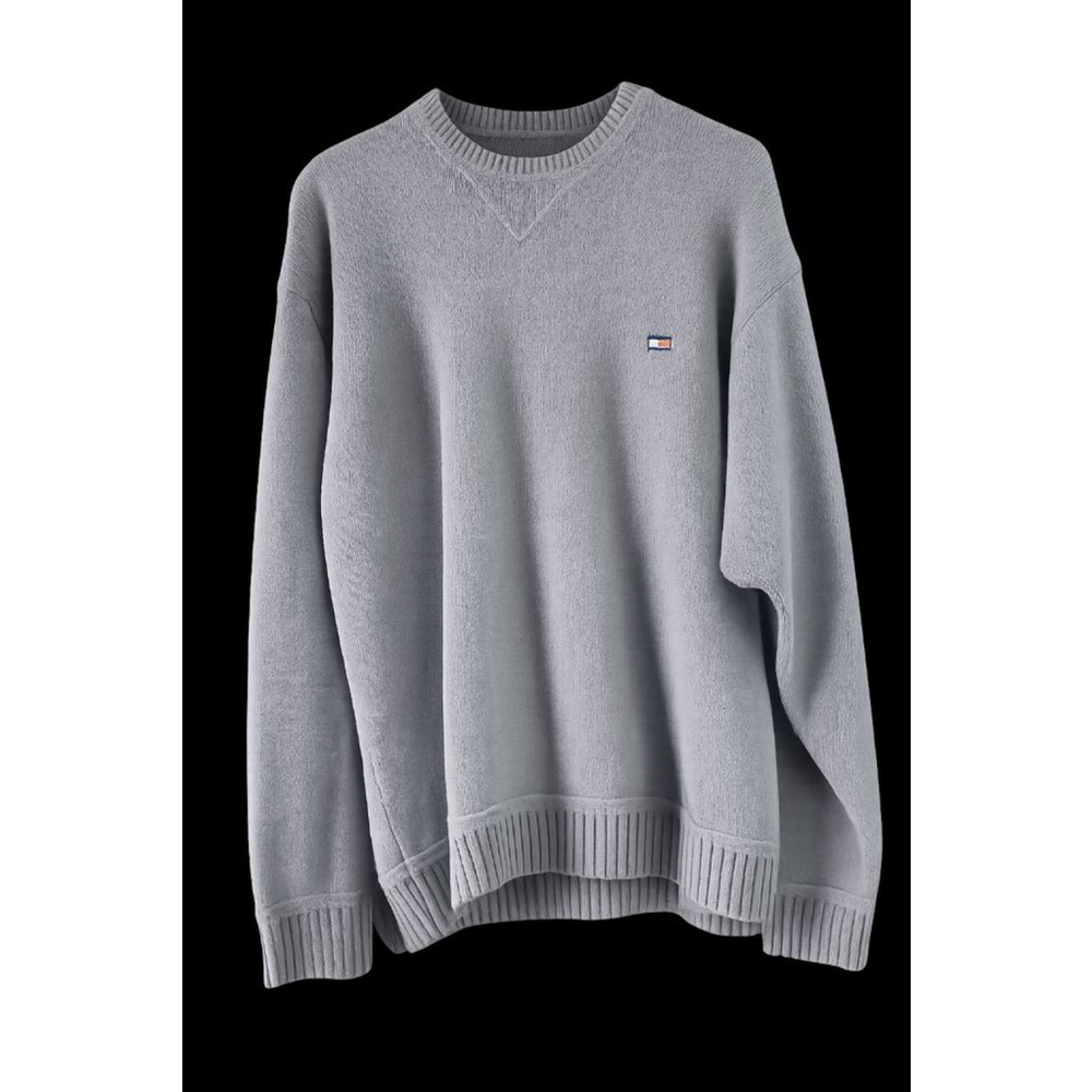 Tommy Hilfiger Men's XXL Gray Crewneck Sweater Flag Logo Cotton Knit Pullover